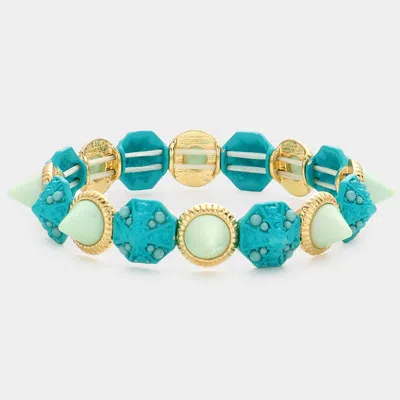 Fashnzfab Spike Cone Stretch Bracelet Turquoise In Blue