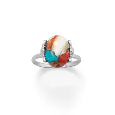 Fashnzfab Spiny Oyster And Turquoise Ring In Pink