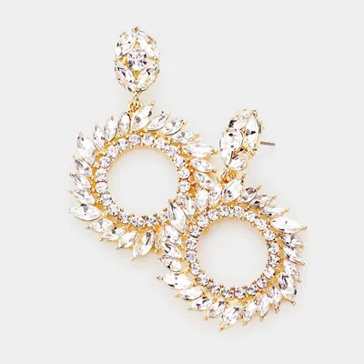 Fashnzfab Spiral Marquise Stone Open Circle Evening Earrings - Gold