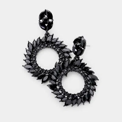 Fashnzfab Spiral Marquise Stone Open Circle Evening Earrings - Jet Black