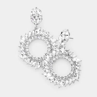 Fashnzfab Spiral Marquise Stone Open Circle Evening Earrings - Silver