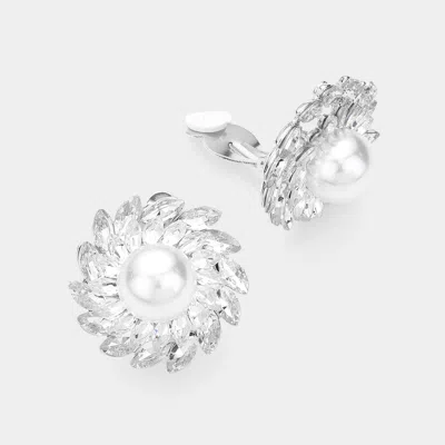 Fashnzfab Spiral Stone Paved Embellished Pearl Clip On Earrings In Multi