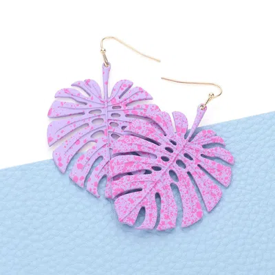 Fashnzfab Splash Dotted Tropical Leaf Dangle Earrings - Lavender In Purple