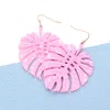 Fashnzfab Splash Dotted Tropical Leaf Dangle Earrings - Pink In Pink