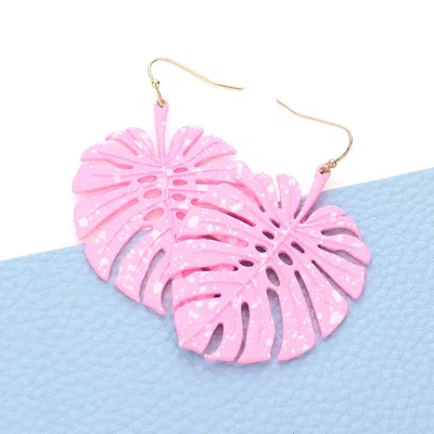 Fashnzfab Splash Dotted Tropical Leaf Dangle Earrings - Pink
