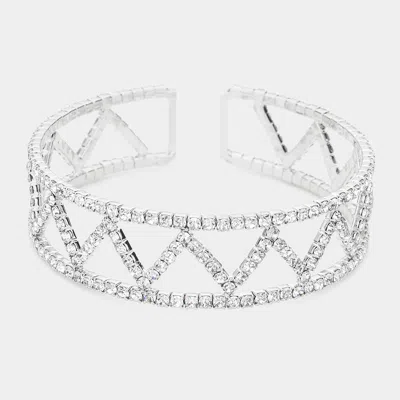 Fashnzfab Split Rhinestone Cuff Evening Bracelet Silver