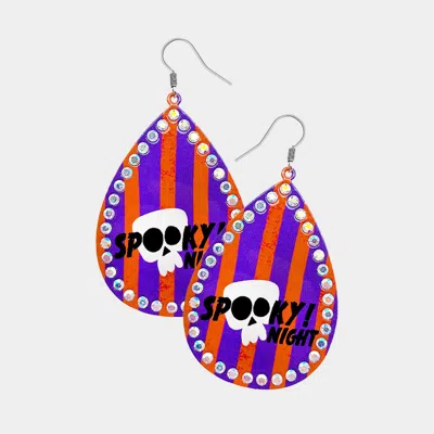 Fashnzfab Spooky! Night Skull Printed Metal Teardrop Dangle Earrings - Purple In Metallic