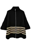 Fashnzfab Sporty Bordered Zip Up Knit Kimono In Black