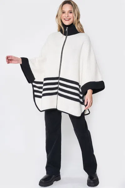 Fashnzfab Sporty Bordered Zip Up Knit Kimono In Multi
