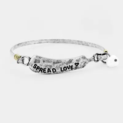 Fashnzfab Spread Love Pearl Burnished Metal Hook Bracelet Silver Burnished In Multi