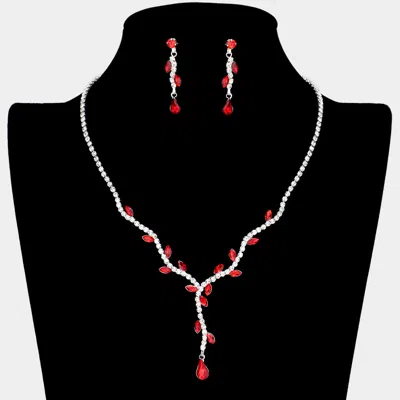 Fashnzfab Sprout Detailed Rhinestone Necklace In Red