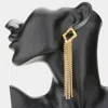 Fashnzfab Square Accented Rhinestone Long Drop Evening Earrings - Lt Col Topaz In Gold