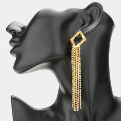 Fashnzfab Square Accented Rhinestone Long Drop Evening Earrings - Lt Col Topaz In Gold