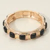 Fashnzfab Square Bead Embellished Hammered Metal Stretch Bracelet Black In Black