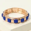 Fashnzfab Square Bead Embellished Hammered Metal Stretch Bracelet Blue In Gold