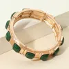 Fashnzfab Square Bead Embellished Hammered Metal Stretch Bracelet Green In Green