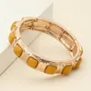 Fashnzfab Square Bead Embellished Hammered Metal Stretch Bracelet In Gold