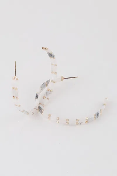 Fashnzfab Square Beaded Hoop Earrings In White