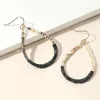 Fashnzfab Square Beaded Open Teardrop Dangle Earrings - Black In Black