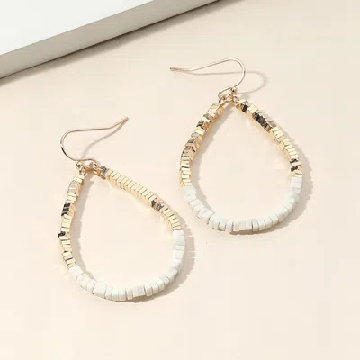 Fashnzfab Square Beaded Open Teardrop Dangle Earrings In White
