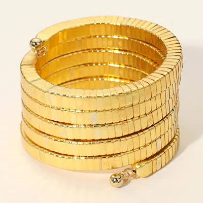 Fashnzfab Square Beaded Wide Coil Adjustable Bangle Bracelet Gold