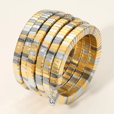 Fashnzfab Square Beaded Wide Coil Adjustable Bangle Bracelet Multi