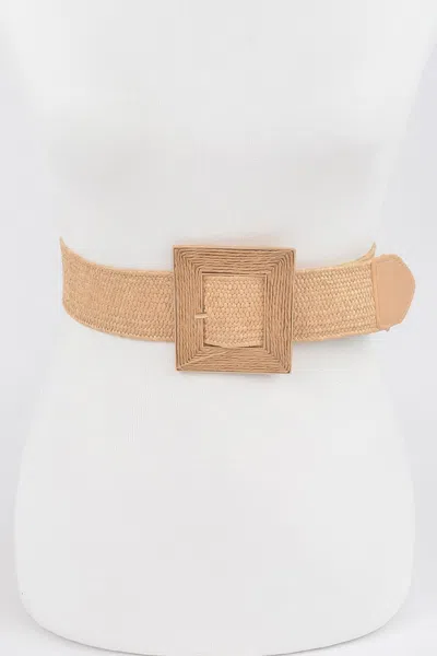 Fashnzfab Square Buckle Stretch Belt In Beige