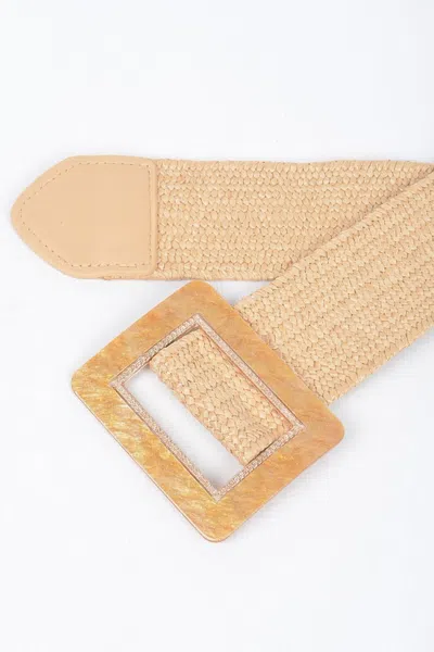 Fashnzfab Square Buckle Stretch Belt In Brown