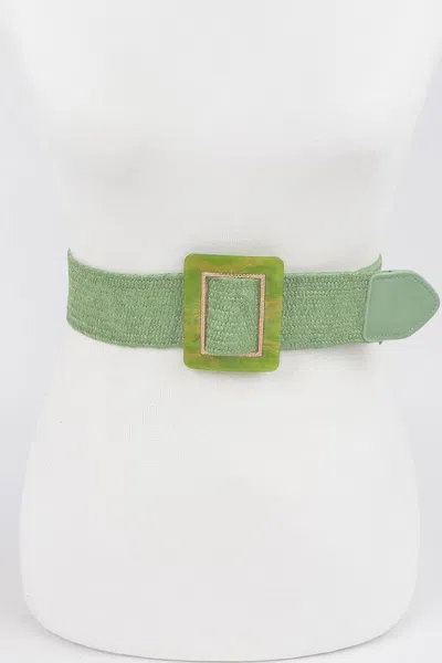Fashnzfab Square Buckle Stretch Belt In Green
