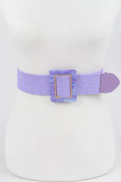 Fashnzfab Square Buckle Stretch Belt In Purple