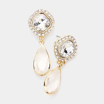 Fashnzfab Square Clear Lucite Teardrop Dangle Evening Earrings - Lucite In Gold
