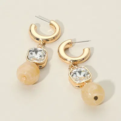 Fashnzfab Square Crystal Bezel Natural Stone Drop Link Dangle Earrings - Neutral In Gold