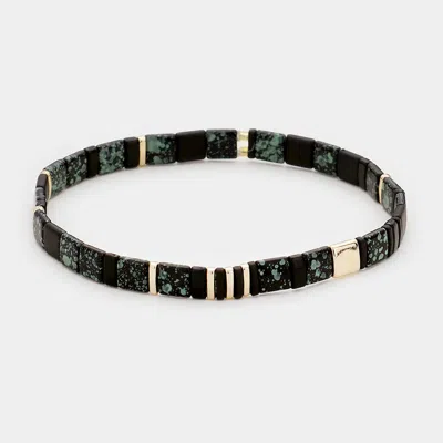 Fashnzfab Square Crystal Color Block Bead Stretch Bracelet Black, Gold