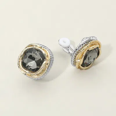 Fashnzfab Square Crystal Frame Clip On Earrings In Black