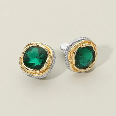 Fashnzfab Square Crystal Frame Clip On Earrings In Green