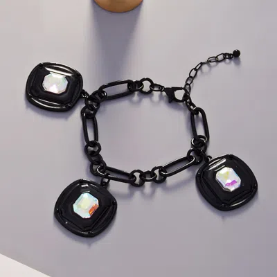 Fashnzfab Square Crystal Stone Cluster Charm Bracelet In Black