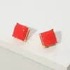 Fashnzfab Square Cushion Embossed Stud Earrings - Red In Red
