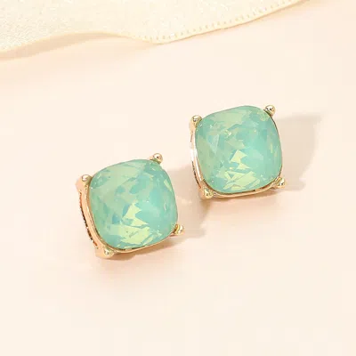 Fashnzfab Square Cushion Stud Earrings In Green