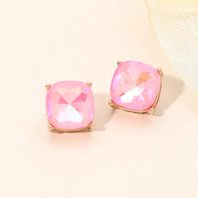 Fashnzfab Square Cushion Stud Earrings In Pink