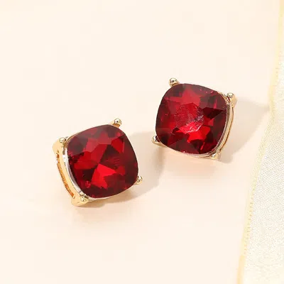 Fashnzfab Square Cushion Stud Earrings In Red
