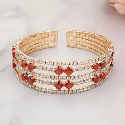 Fashnzfab Square Cut Cz Stone Accented Evening Bracelet Clear, Gold, Siam
