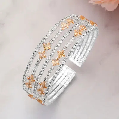 Fashnzfab Square Cut Cz Stone Accented Evening Bracelet Clear, Lt Col Topaz, Silver In Multi