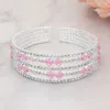 Fashnzfab Square Cut Cz Stone Accented Evening Bracelet Clear, Pink, Silver In Multi