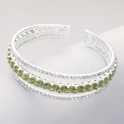 Fashnzfab Square Cut Cz Stone Accented Split Evening Bracelet Clear, Peridot, Silver In Multi