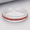 Fashnzfab Square Cut Cz Stone Accented Split Evening Bracelet Clear, Siam, Silver In Multi