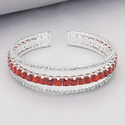 Fashnzfab Square Cut Cz Stone Accented Split Evening Bracelet Clear, Siam, Silver In Multi