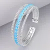 Fashnzfab Square Cut Cz Stone Accented Split Evening Bracelet Clear, Silver, Turquoise In Multi