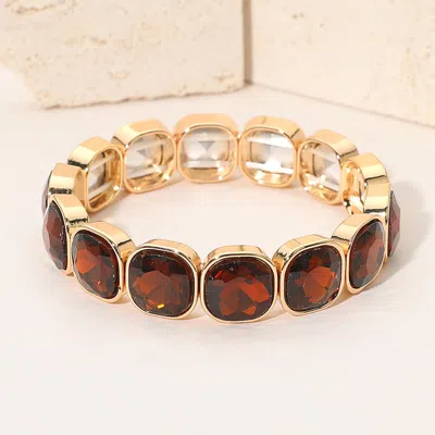 Fashnzfab Square Cut Gem Beaded Stretch Evening Bracelet In Brown