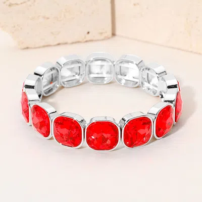 Fashnzfab Square Cut Gem Beaded Stretch Evening Bracelet In Burgundy