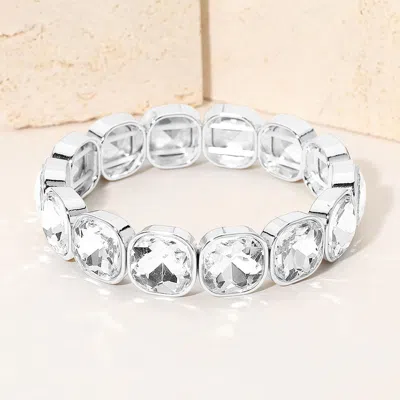 Fashnzfab Square Cut Gem Beaded Stretch Evening Bracelet In Burgundy